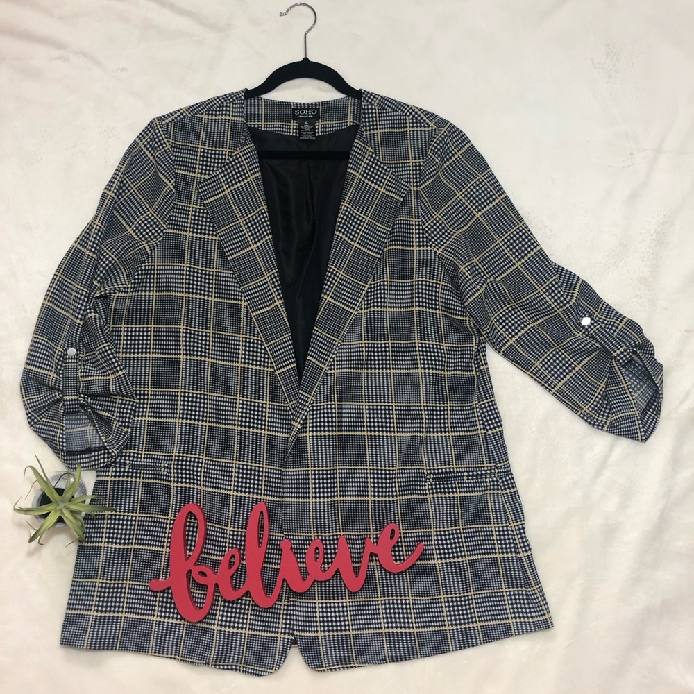Soho Navy and White Plaid Blazer - Picture 1 of 5